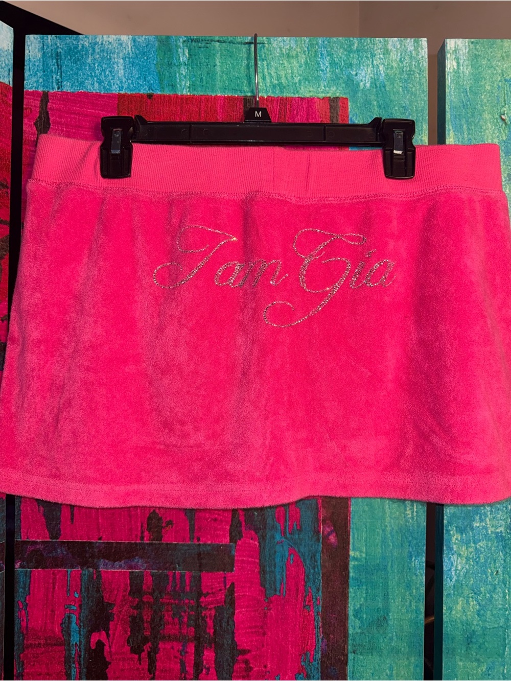 I.AM.GIA Hot Pink Terry Mini Skirt with Rhinestone Script